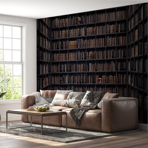 Bookshelves Library Knowledge Wall Mural - Peel and Stick Wallpaper, Removable & Waterproof for Living Room and Bedroom