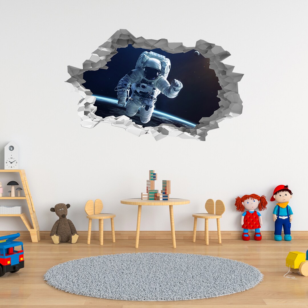 Wall Sticker Astronaut in Space 3D Hole in the Wall Effect Self ...