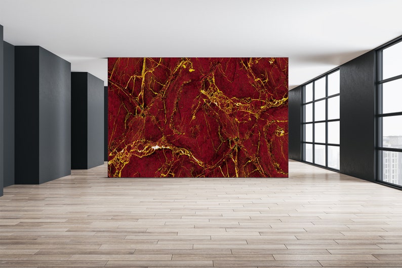 Red Marble Textured With Golden Veins Wall Mural Wallpaper - Etsy UK