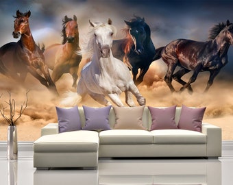 Horse Theme Wall Mural Wallpaper Wall Art Peel & Stick Self - Etsy