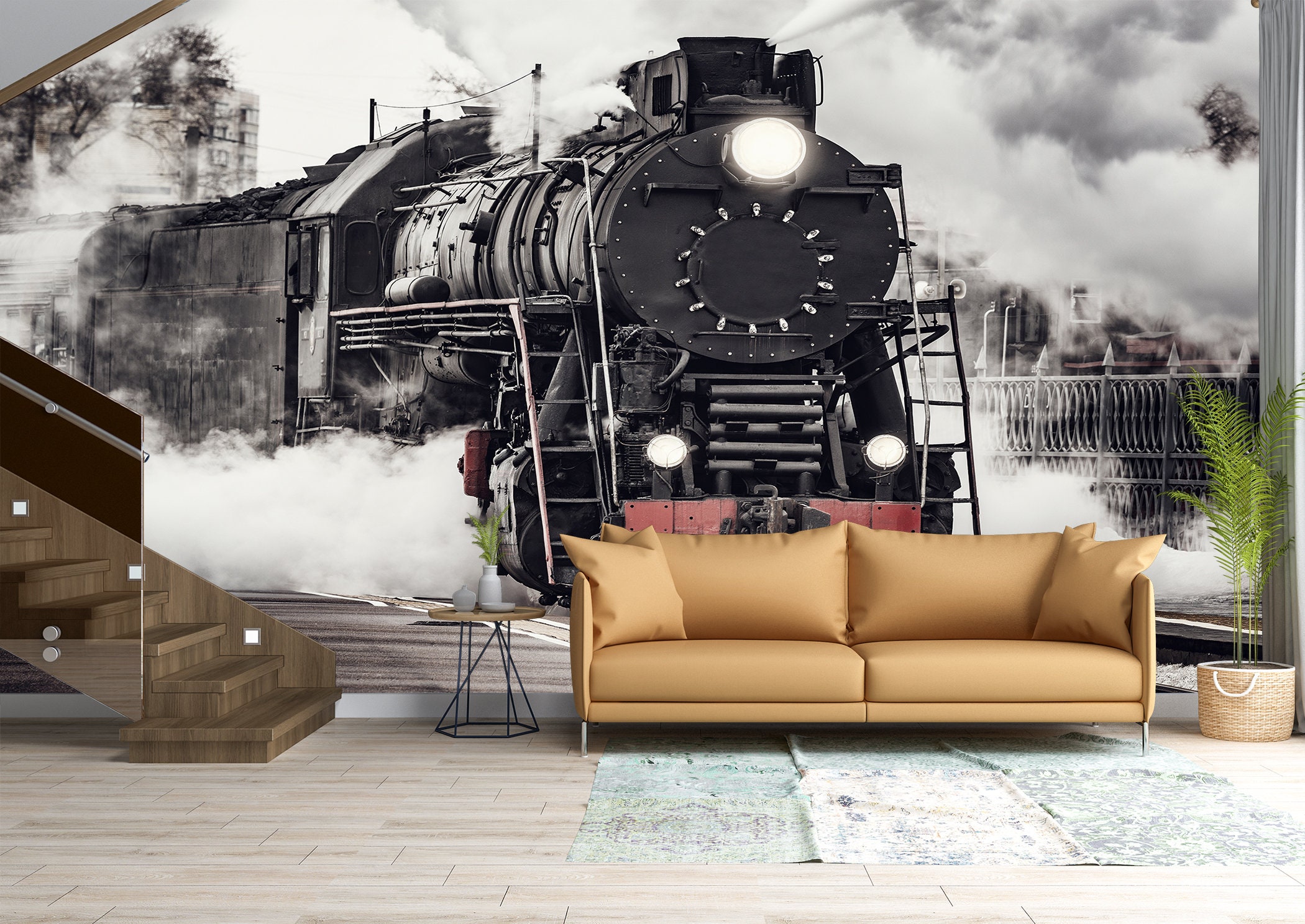 Vintage Train Wall Mural Wallpaper Wall Art Peel & Stick Self Etsy