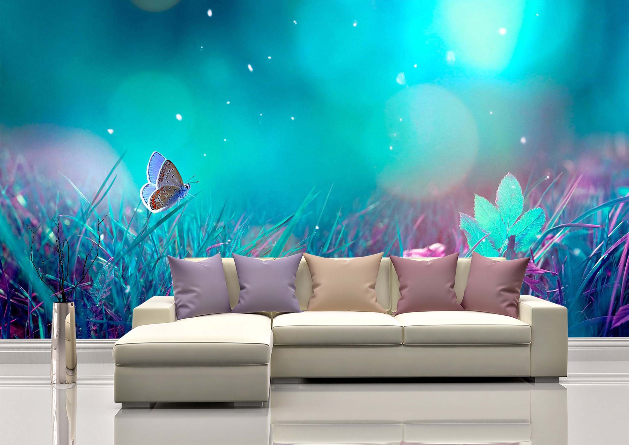 Blue Meadow Wall Mural Wallpaper Wall Art Peel & Stick Self | Etsy