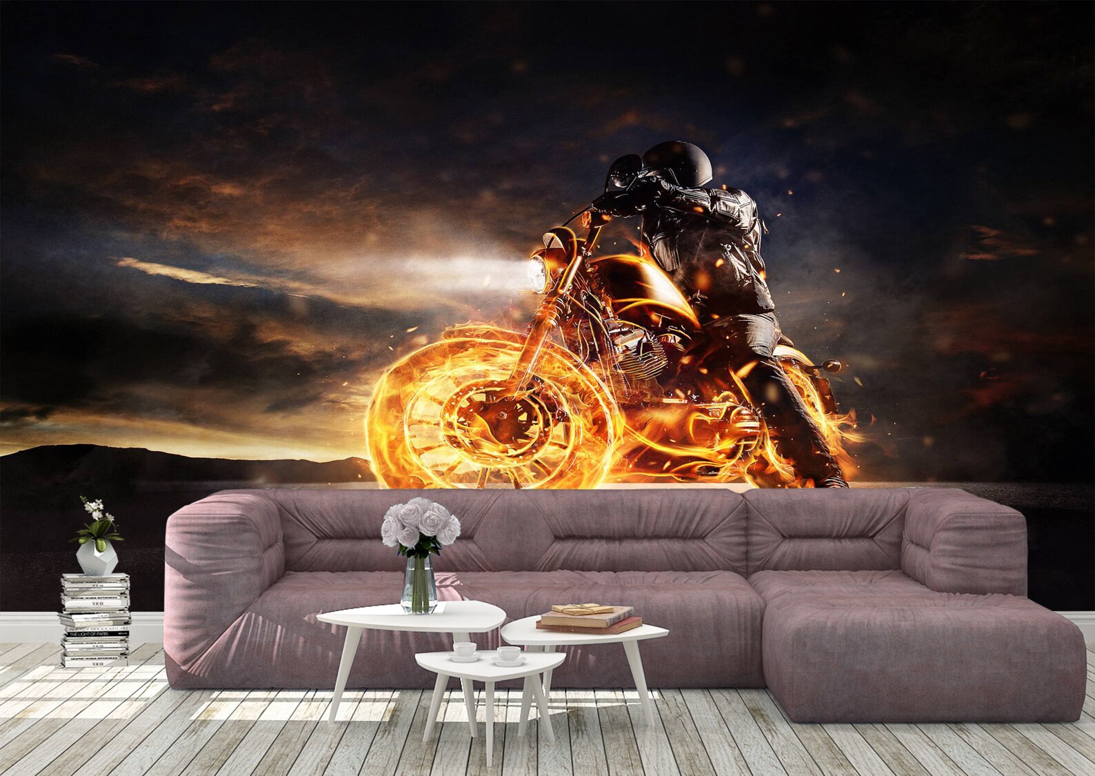 Fire Harley Wall Mural Wallpaper Wall Art Peel & Stick Self Etsy
