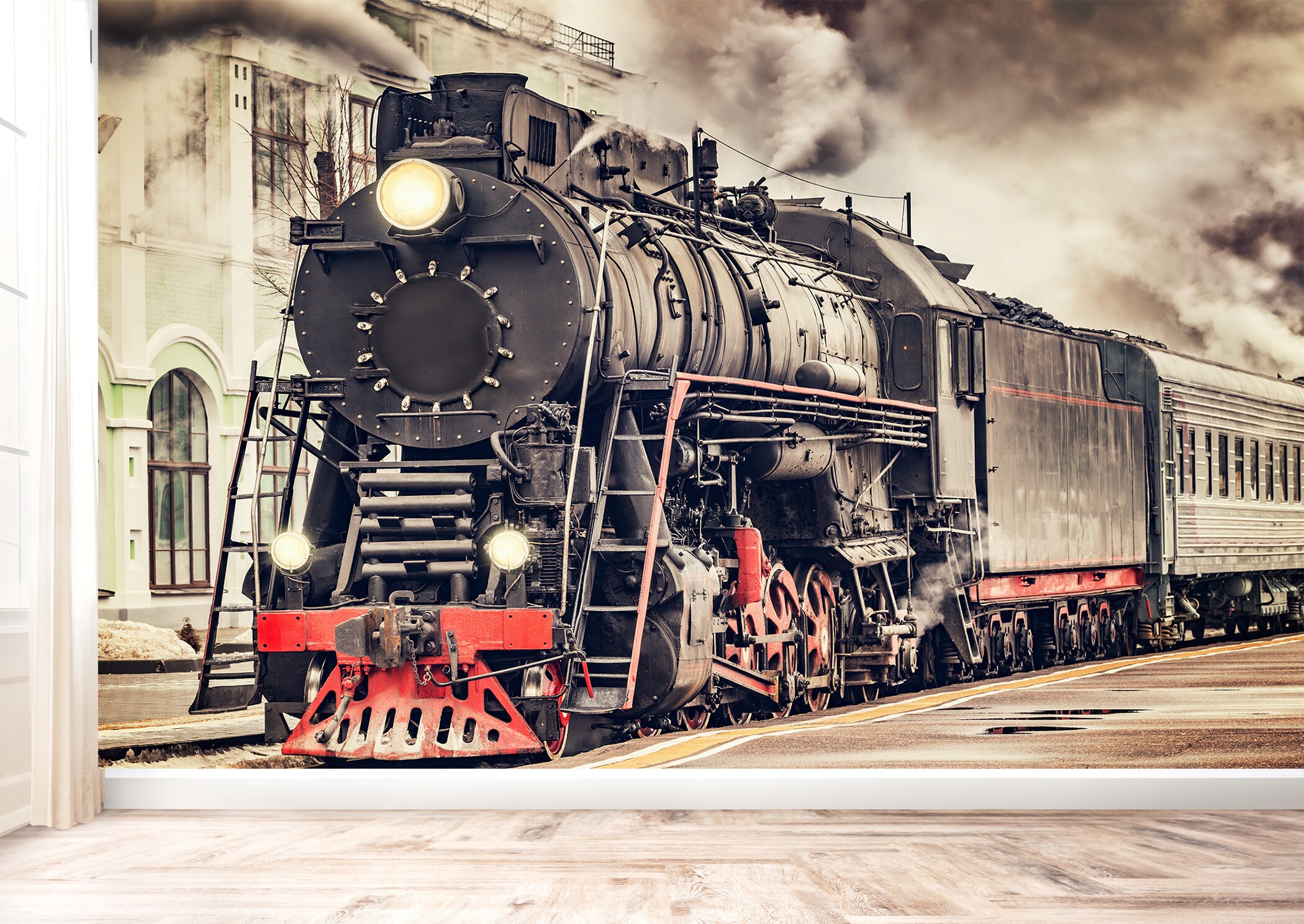 Train at the Station Wall Mural Wallpaper Wall Art Peel & - Etsy UK