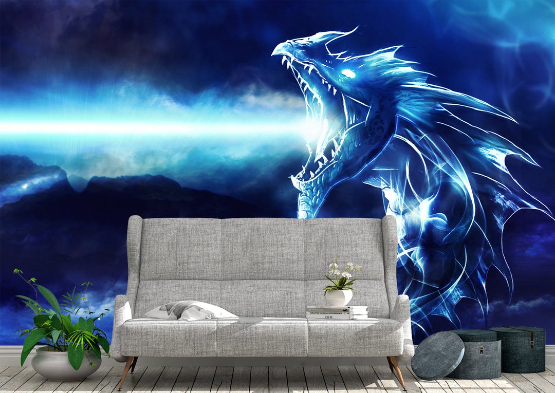 Blue Dragon Wall Mural Wallpaper Wall Art Peel & Stick Self Adhesive