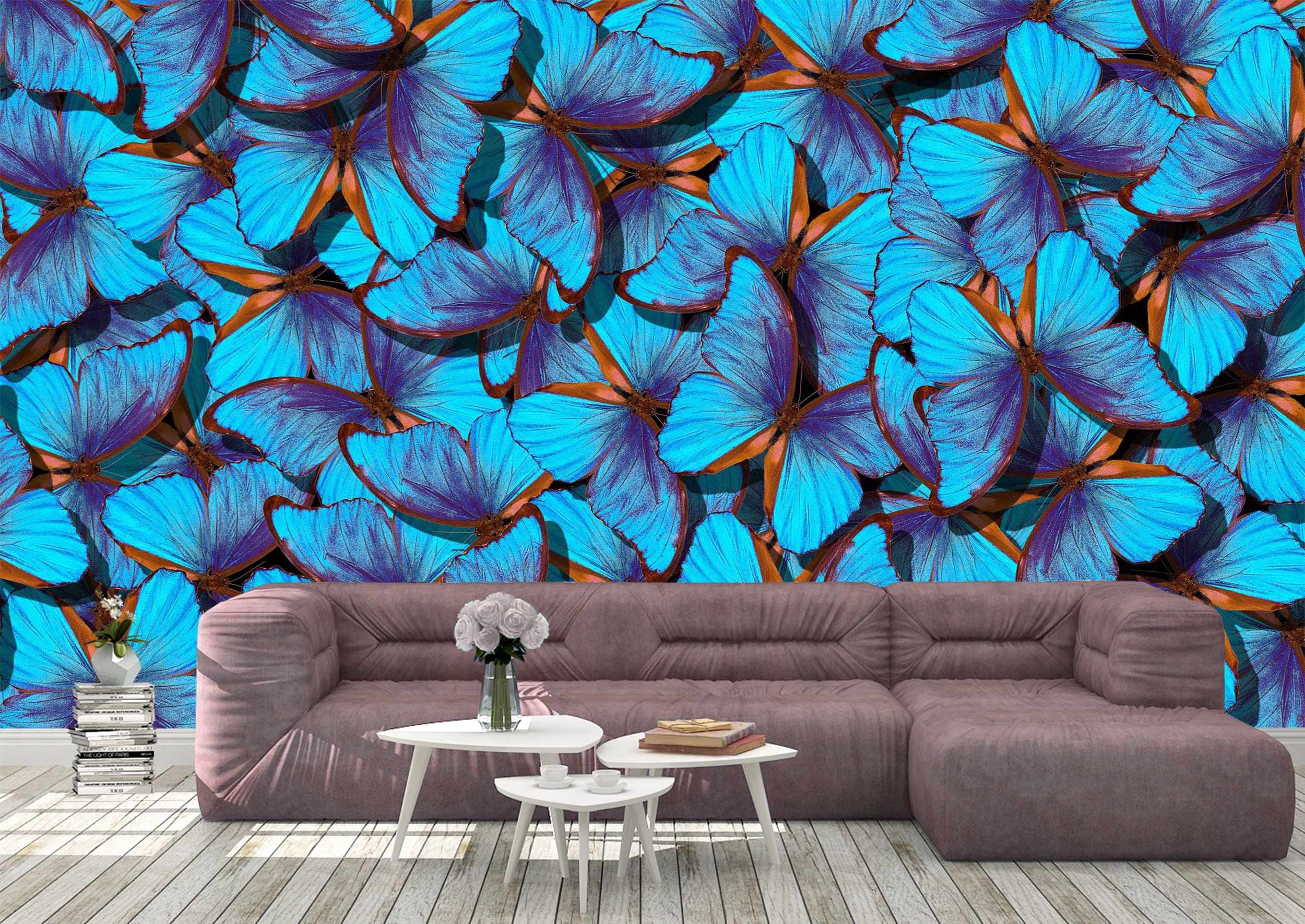 Blue Butterflies Wall Mural Wallpaper Wall Art Peel & Stick | Etsy