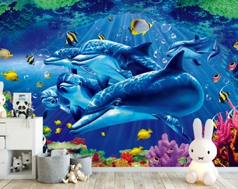 3D Hole in Wall Dolphin At Sea View Wall Sticker Mural Film Decal Wallpaper S76 