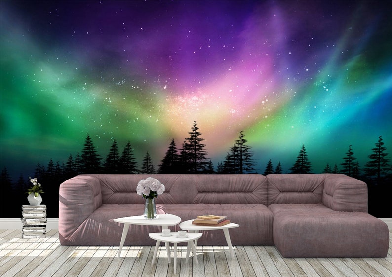 Aurora Borealis Landscape Wall Mural Photo Wallpaper UV Print Etsy