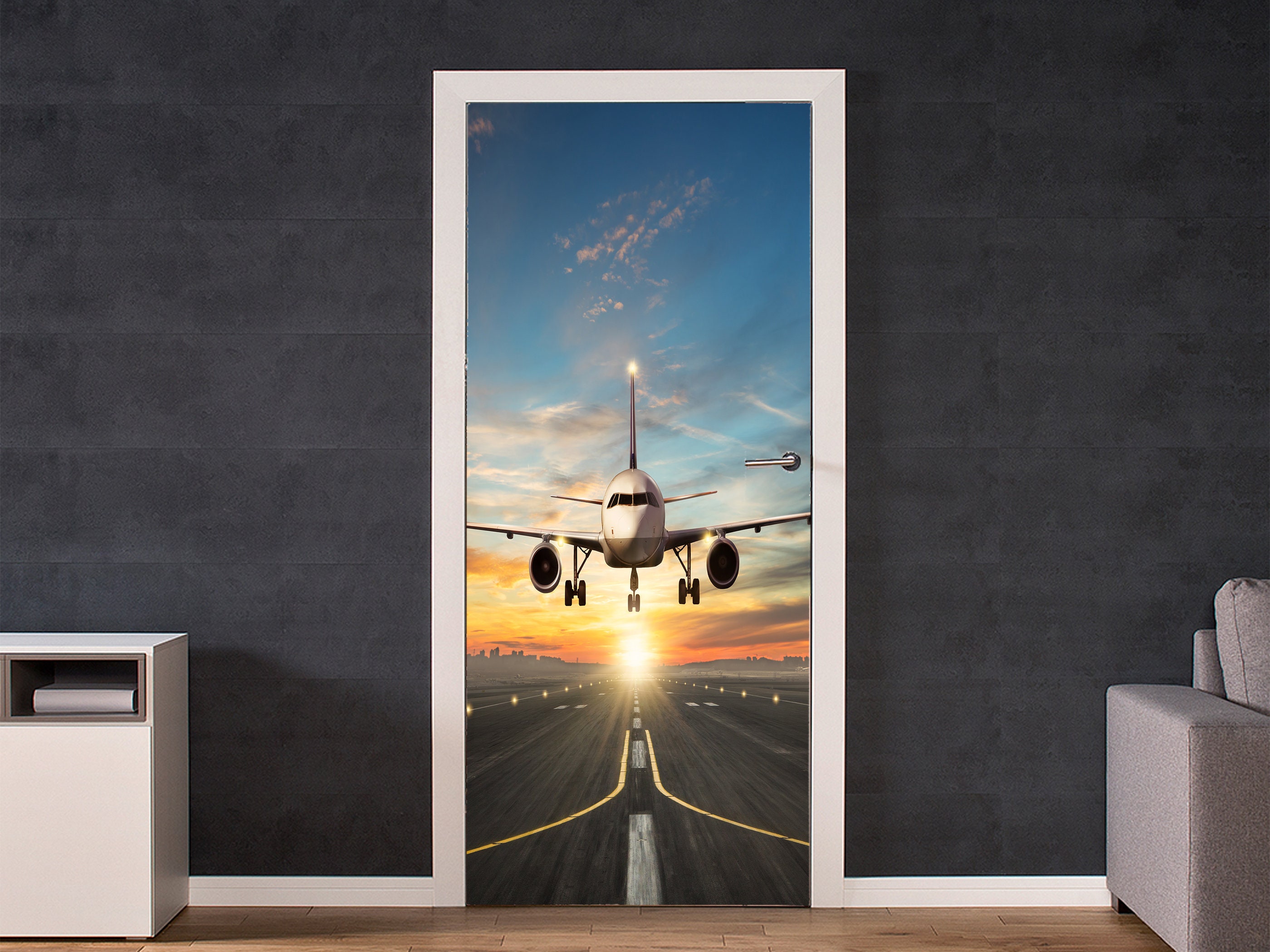 Airplane and Sunset Door Mural Sticker Self Adhesive Door - Etsy UK