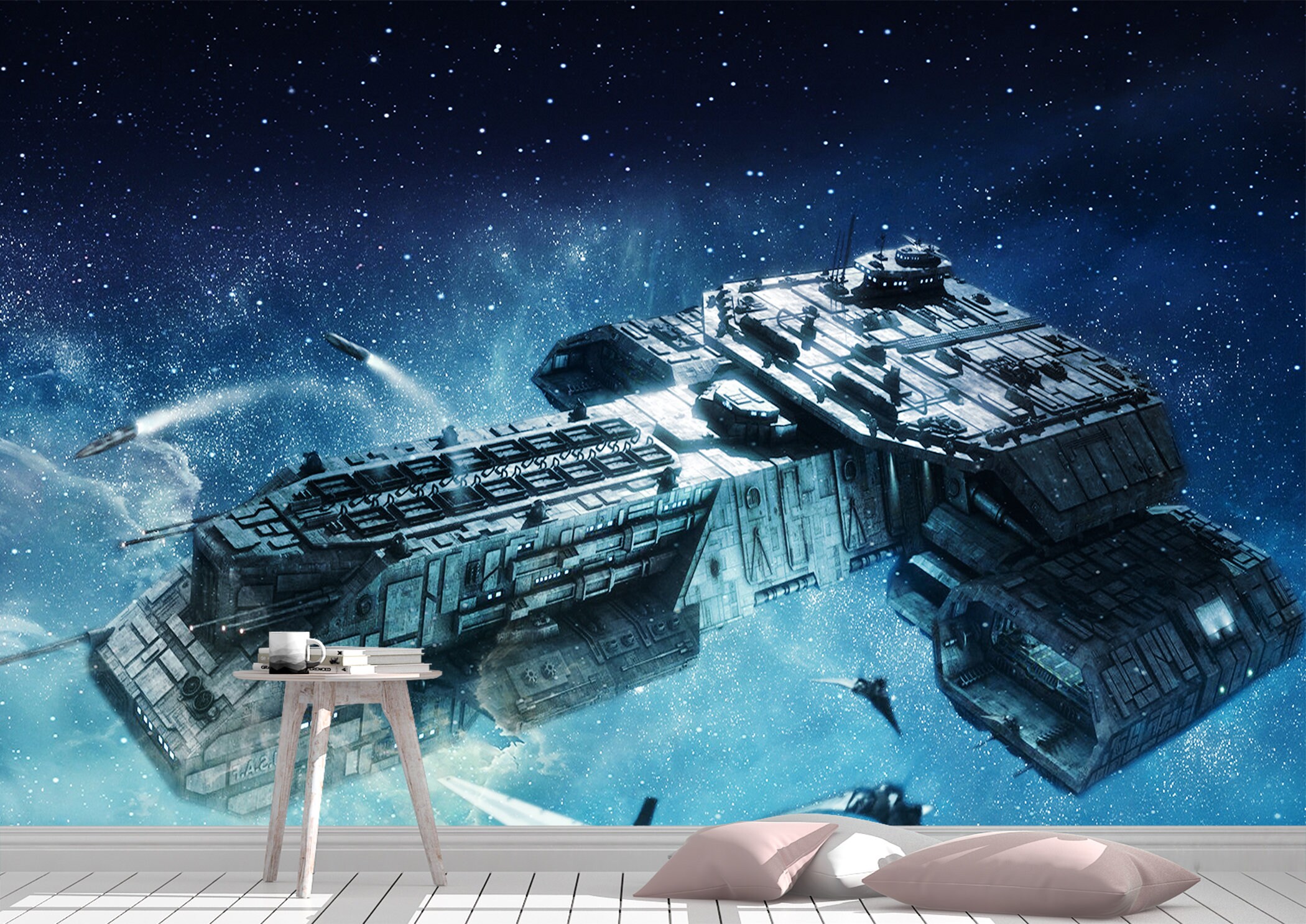 Space Ship Wall Mural Wallpaper Wall Art Peel & Stick Self Etsy