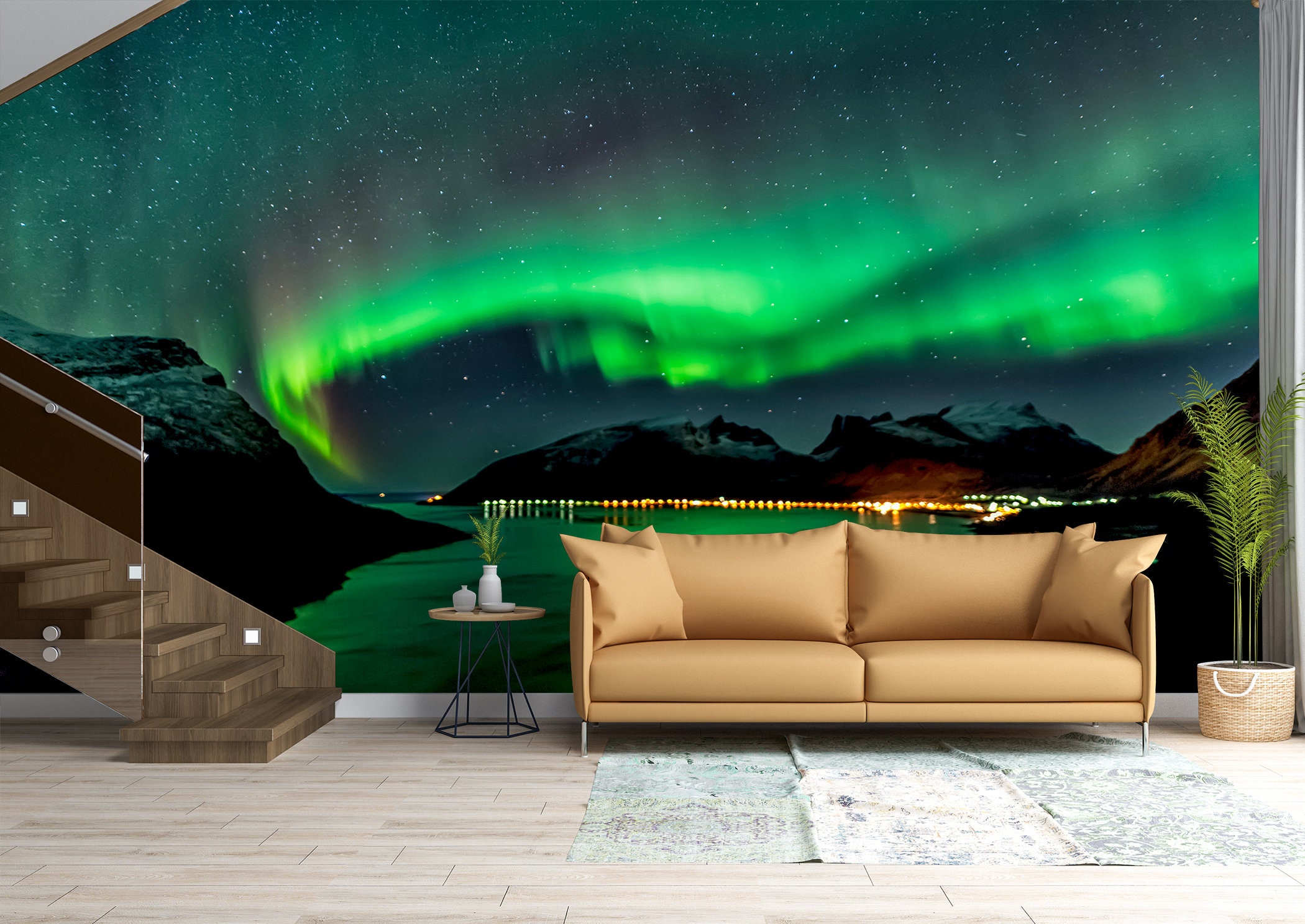 The Northern Lights Wall Mural Wallpaper Wall Art Peel & Stick Etsy