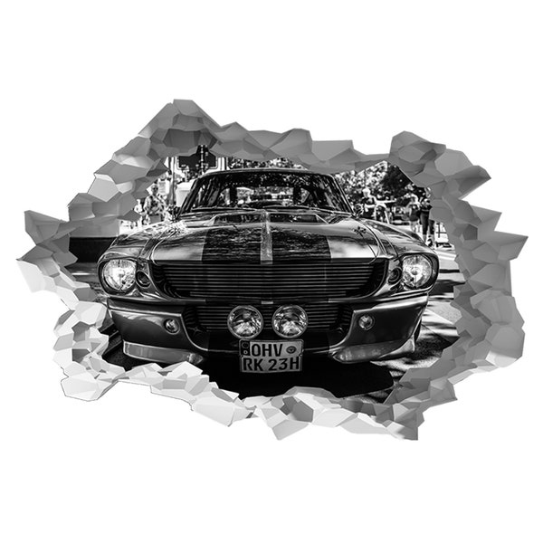 Wall Sticker Ford Mustang on the Street 3D Hole in The Wall B Effect Art Decal