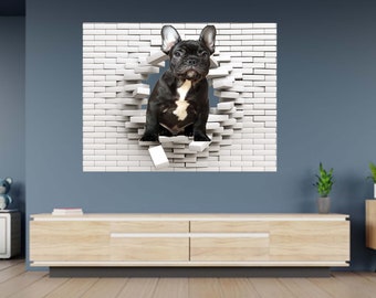 Wall Sticker French Bulldog Dog Hole in The Wall Self Adhesive Art Decal Mural