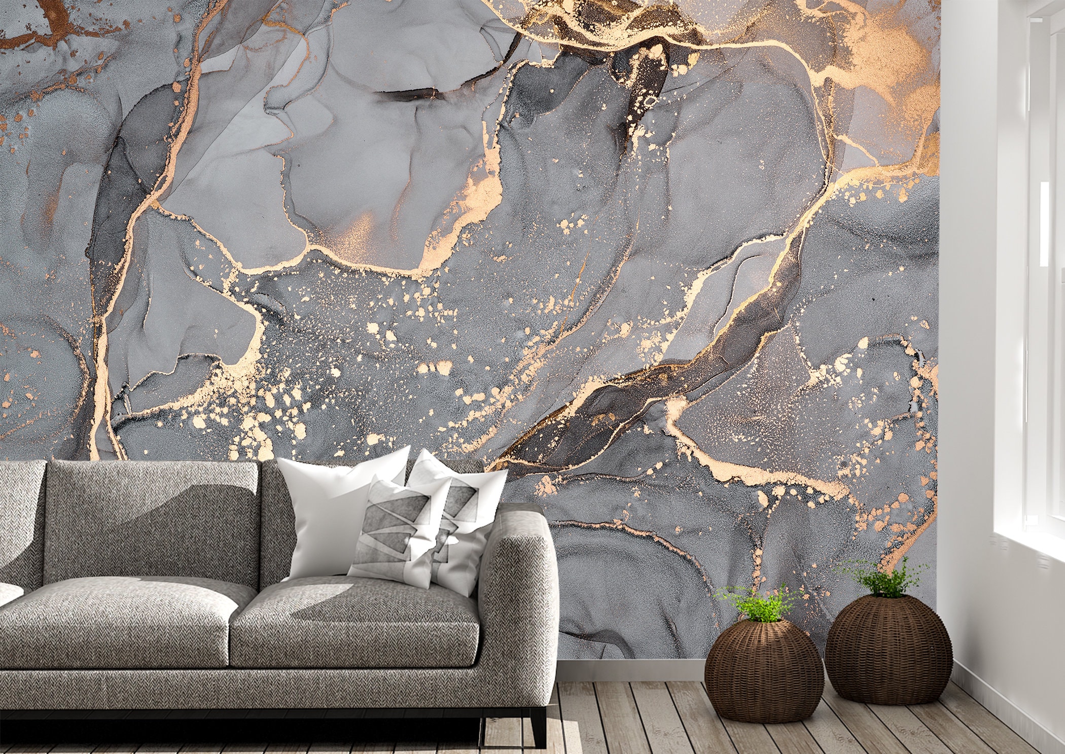 Grey and Gold Marble Wall Mural Wallpaper Wall Art Peel & - Etsy Norway