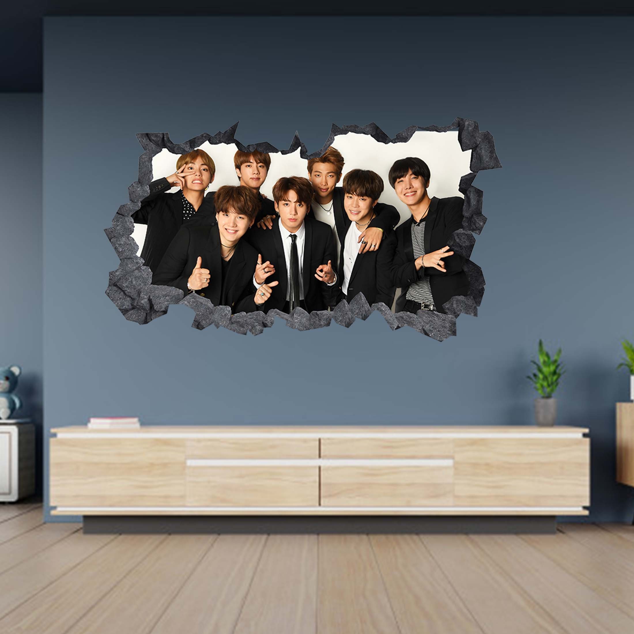 Wall Sticker BTS Korean Boys Band 3D Hole in The Wall Effect C Etsy