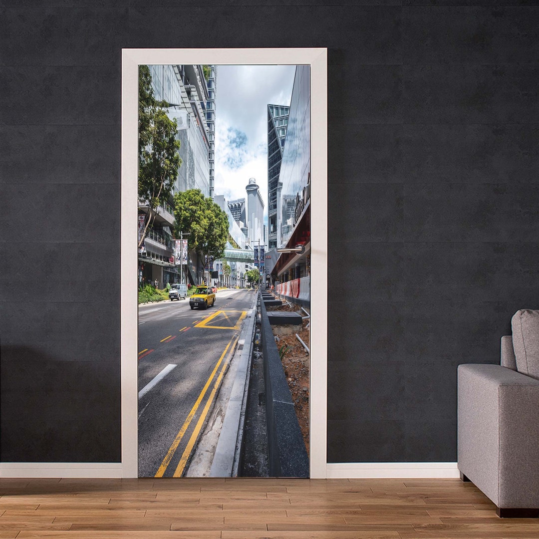 Vinyl Door Covering City Landscape Print Self Adhesive Vinyl Door