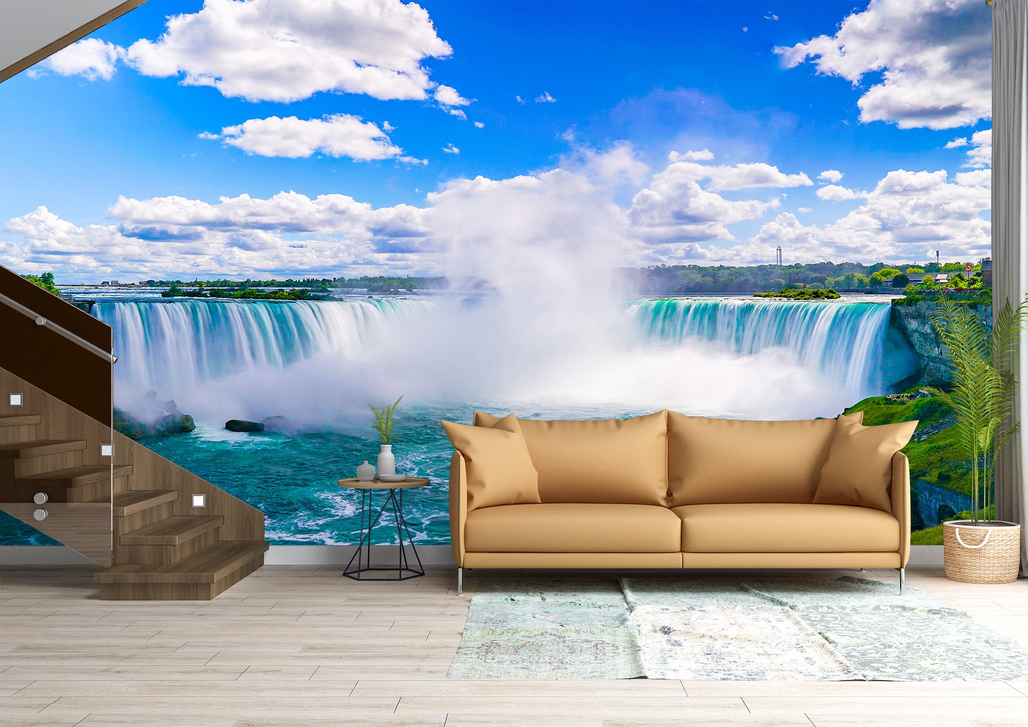 Sky and Waterfall Wall Mural Wallpaper Wall Art Peel & Stick Etsy