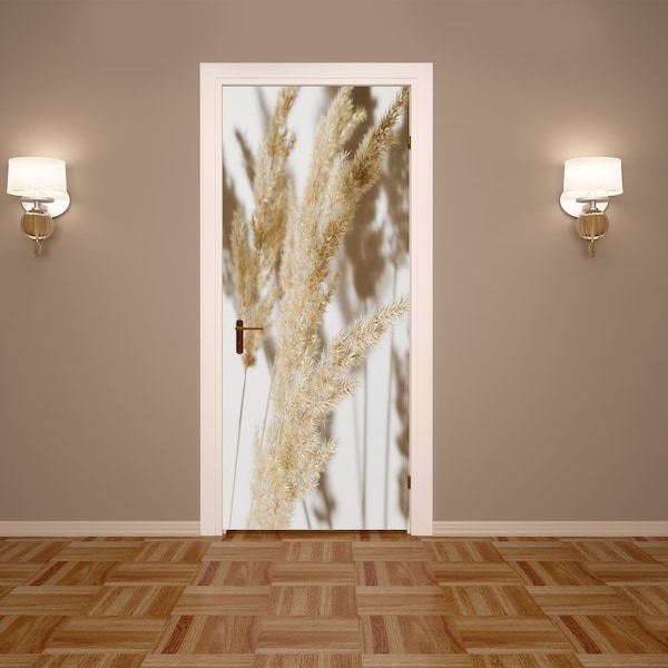 Autocollant mural Pampas Grass Branch Door, enveloppe de porte auto-adhésive, revêtement de porte, art de porte, autocollant de porte