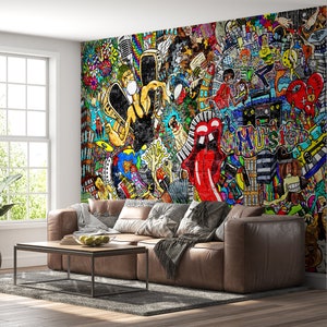 Mural de pared moderno colorido con pintura artística, papel tapiz de  vinilo autoadhesivo, impermeable para sala de estar y dormitorio -   España