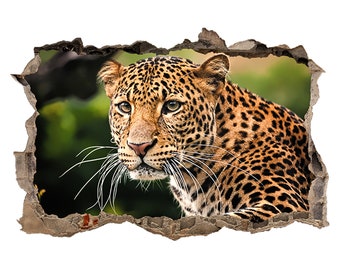 Wall Sticker Jaguar Wild Life 3D Hole in The Wall Effect Art Decal Mural