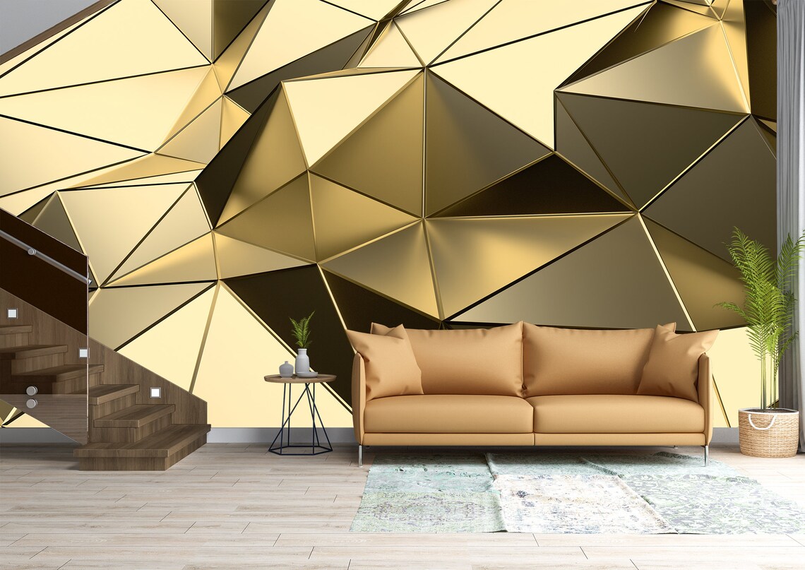3D Abstract Triangle Wall Mural Wallpaper Wall Art Peel & Etsy UK
