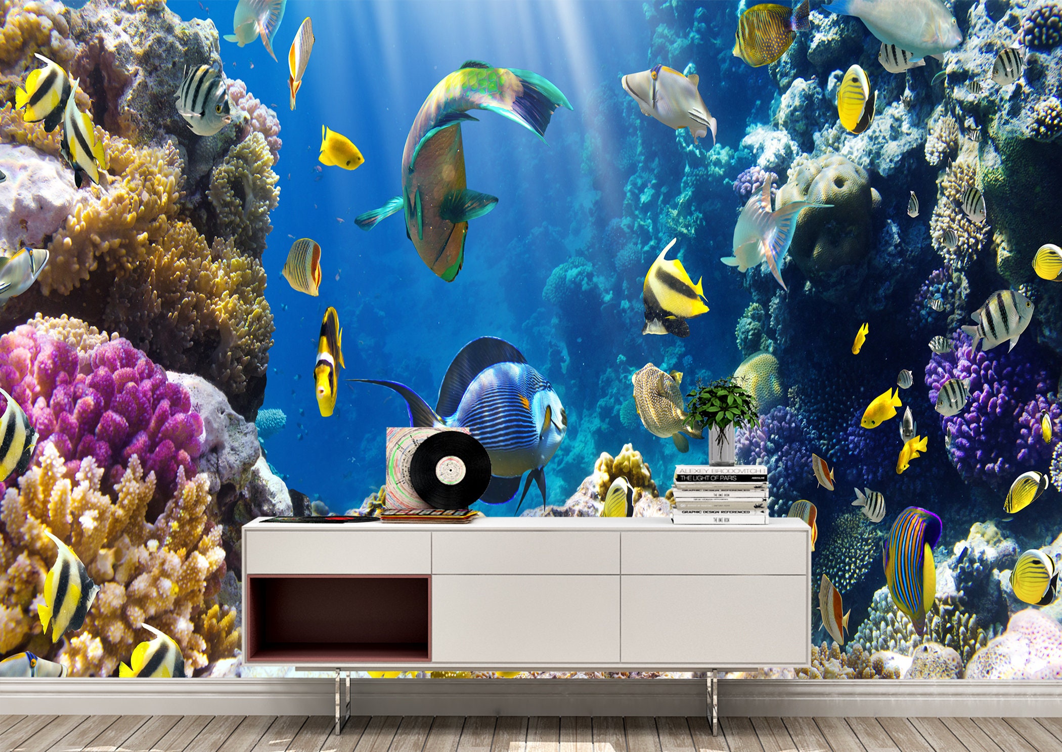 Coral reef and fish Wall Mural Wallpaper Wall Art Peel & Stick Etsy