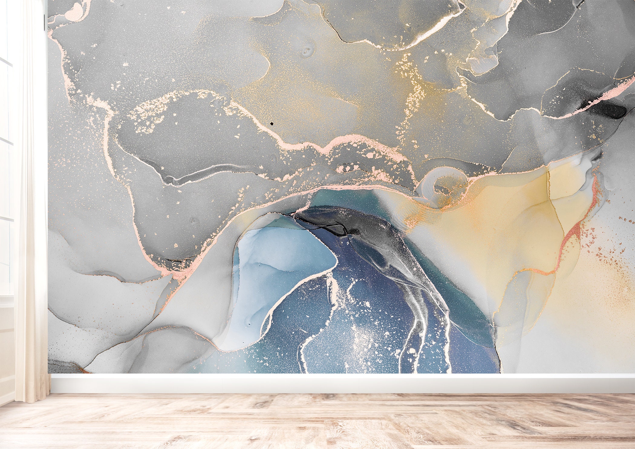 Blue Marble Wall Mural Wallpaper Wall Art Peel & Stick Self Etsy UK