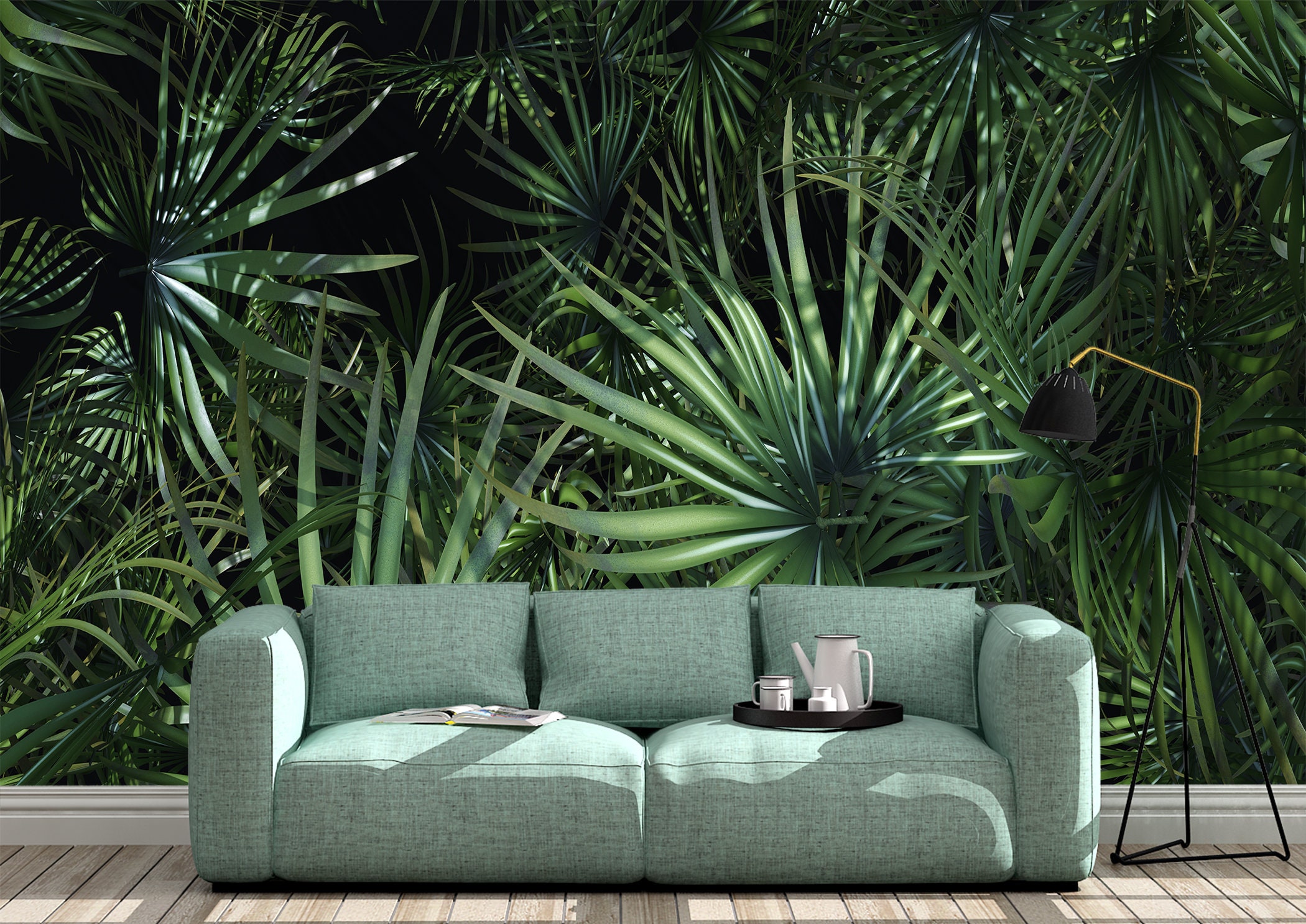 Tropical palm leaves Wall Mural Photo Wallpaper UV Print Decal Etsy