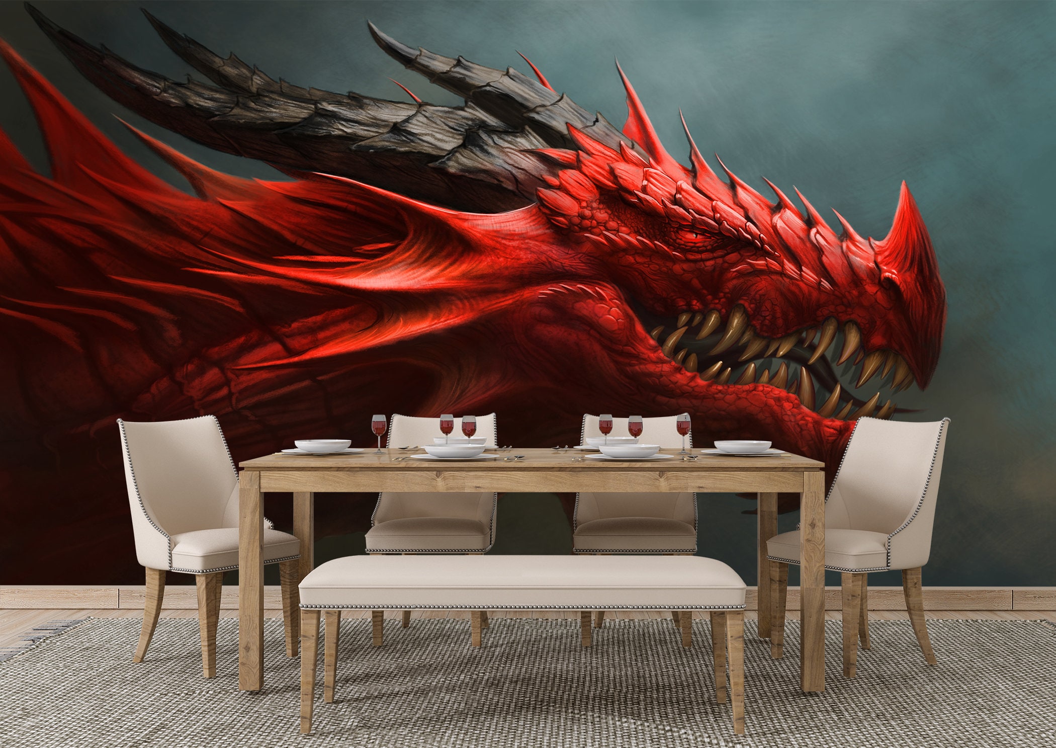 Red Dragon Wall Mural Wallpaper Wall Art Peel & Stick Self | Etsy