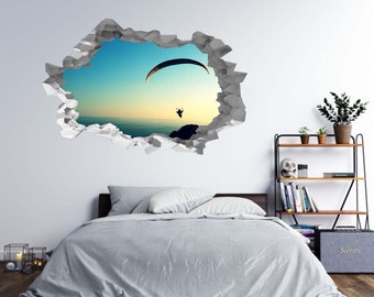 Wall Sticker Paragliding Summer Fun 3D Hole in The Wall B Effect Decal Mural