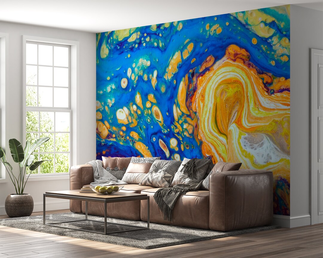 Blue Marble Effect Wallpaper Self Adhesive Office Wall Mural, Elegant