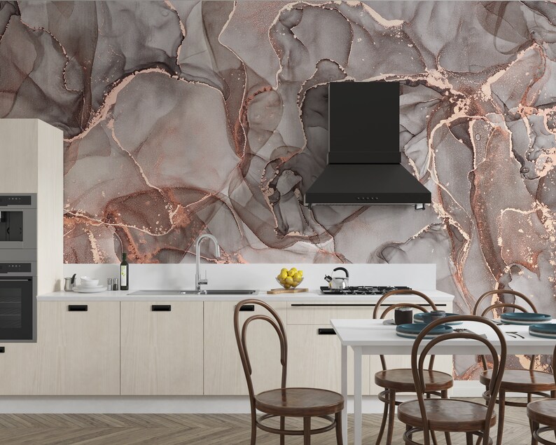 Pink Grey Marble Wallpaper Wall Mural for Living Room Peel Etsy