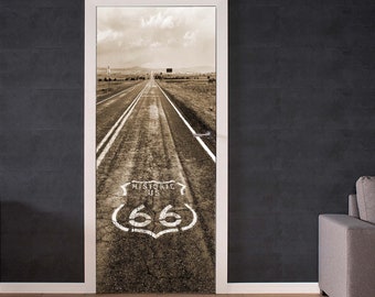 Self Adhesive Door Wrap - Route 66 - Vinyl Wrap - Door Wrap - Bedroom Door