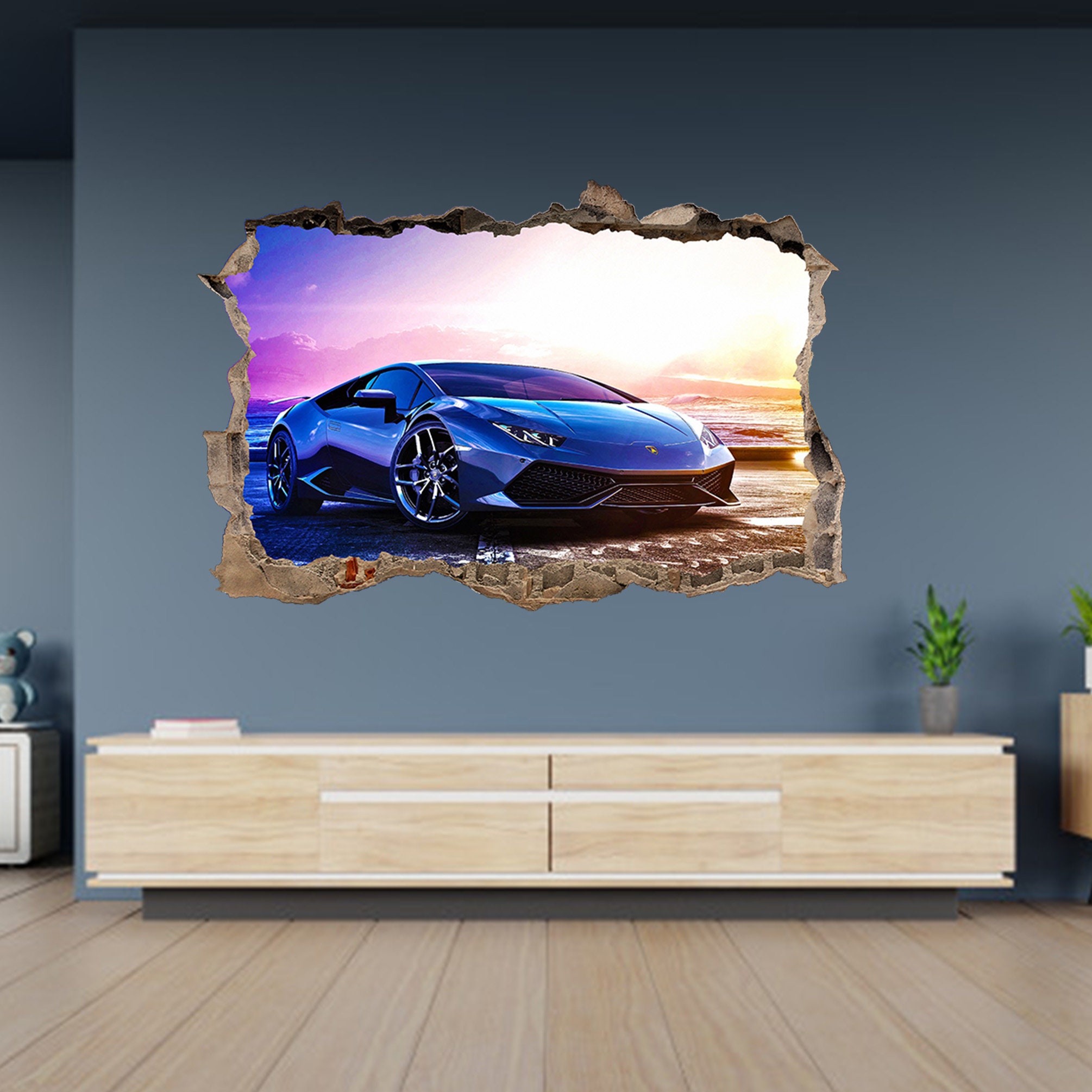 Wall Sticker Lamborghini Aventador Sport Super Car 3D Hole in