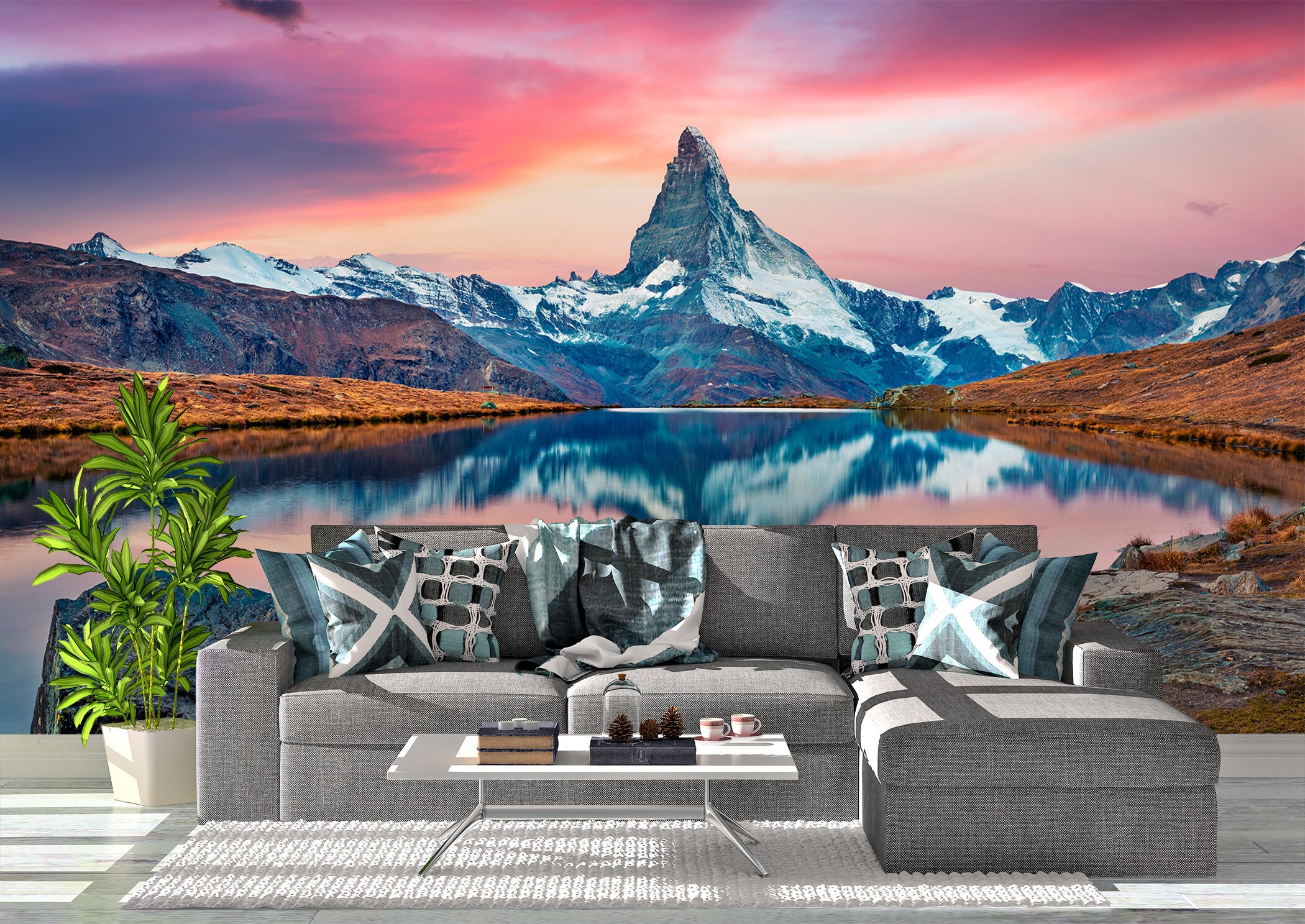 Lake and Mountains Wall Mural Wallpaper Wall Art Peel & Stick Etsy