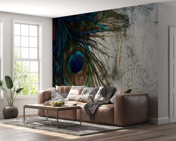 Peacock Wall Mural Self-adhesive Decor, - Wall Apply, Waterproof Etsy Bedroom Animal Art to Easy Wallpaper, Art, Sweden Mural Vinyl