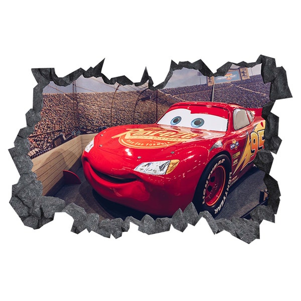 Wall Effect Wall Sticker Lightning McQueen & Crowd 3D Hole in The C Decal Mural