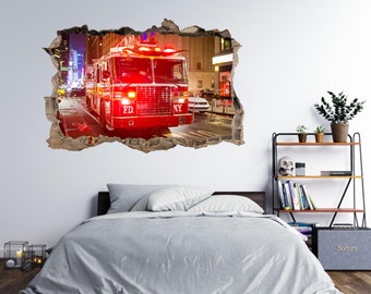 Autocollant mural FDNY Fire Truck Signal 3D Hole in The Wall Effect Decal Mural