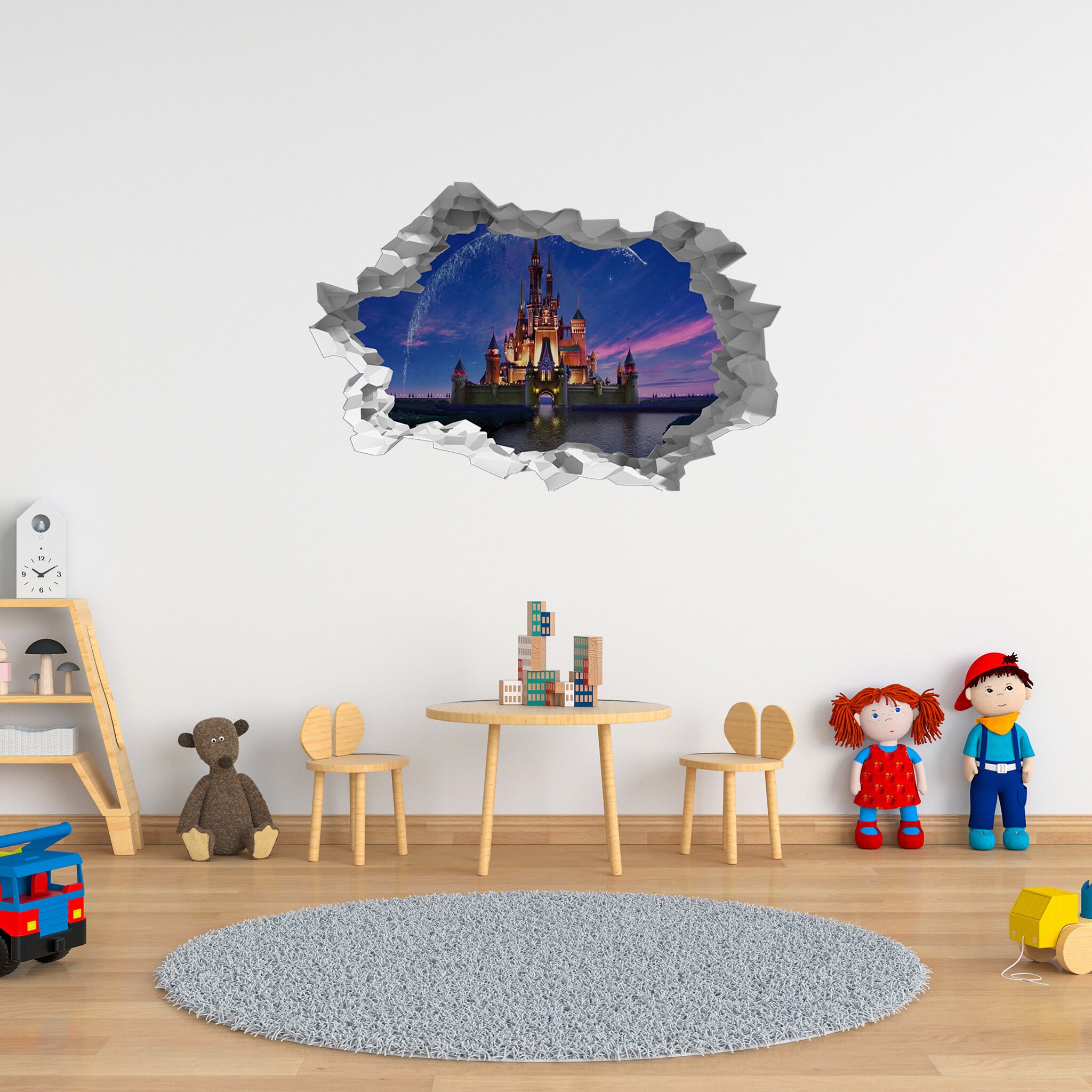 Wall Sticker Disney Castle At Night 3D Hole in The Wall Self Etsy