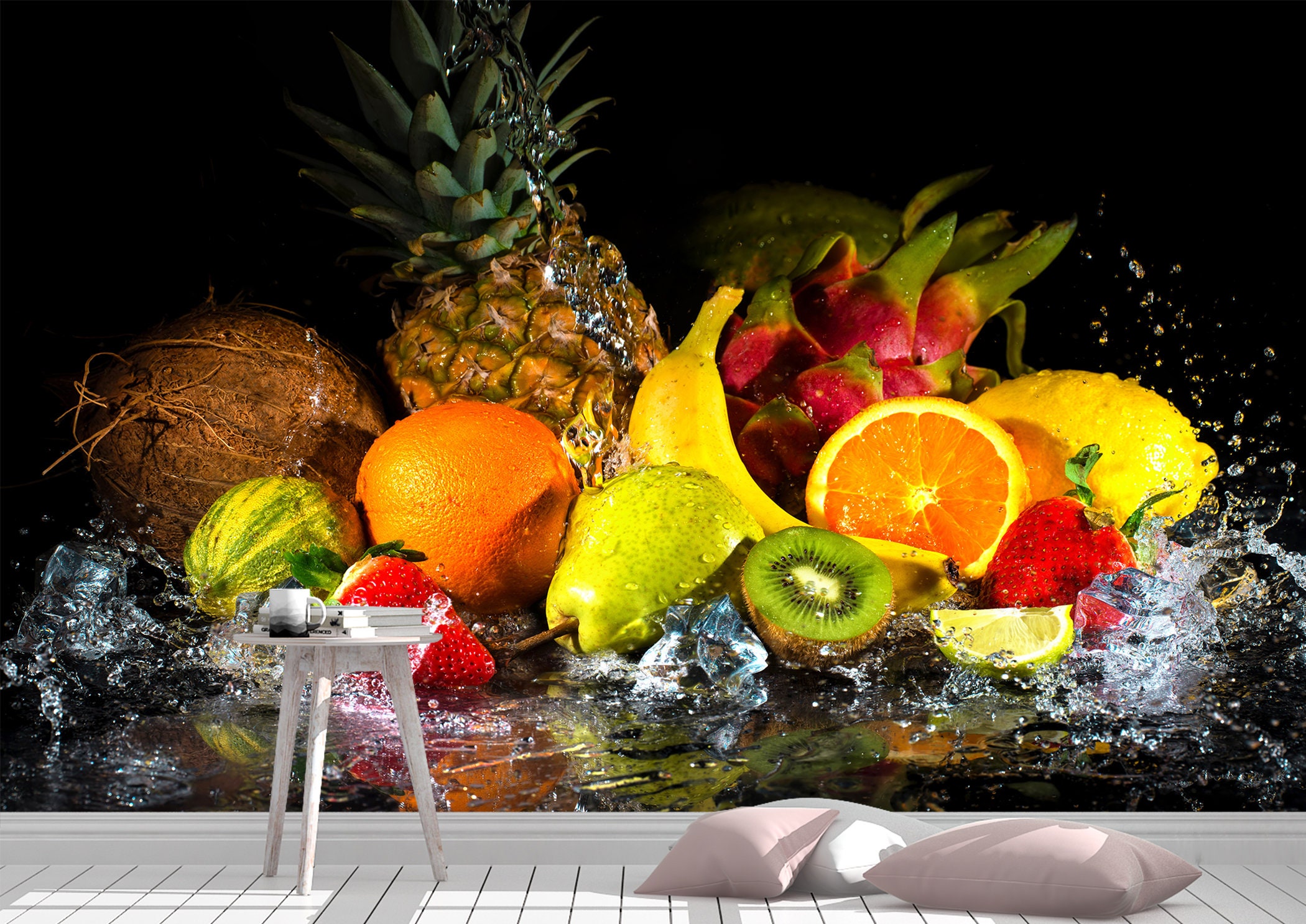 Tropical Fruits Wall Mural Wallpaper Wall Art Peel & Stick Etsy UK