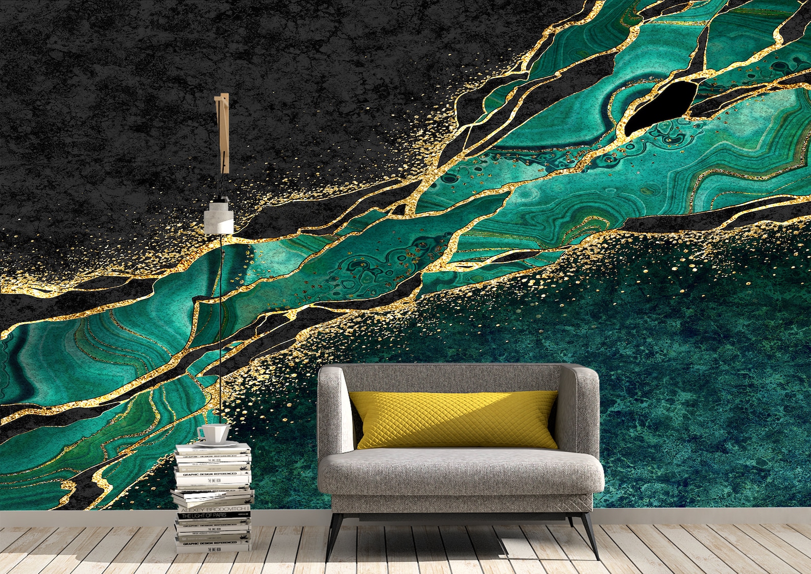 Green Marble with Gold Wall Mural Photo Wallpaper UV Print Etsy