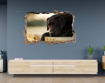 Wall Sticker Chocolate Labrador Retriever Theme 3D Hole in The Wall Self Adhesive Art Decal