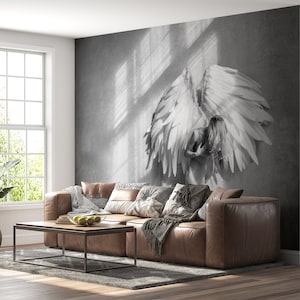 Fallen Angel Wings Black White Wallpaper Self-Adhesive Removable Wall Mural
