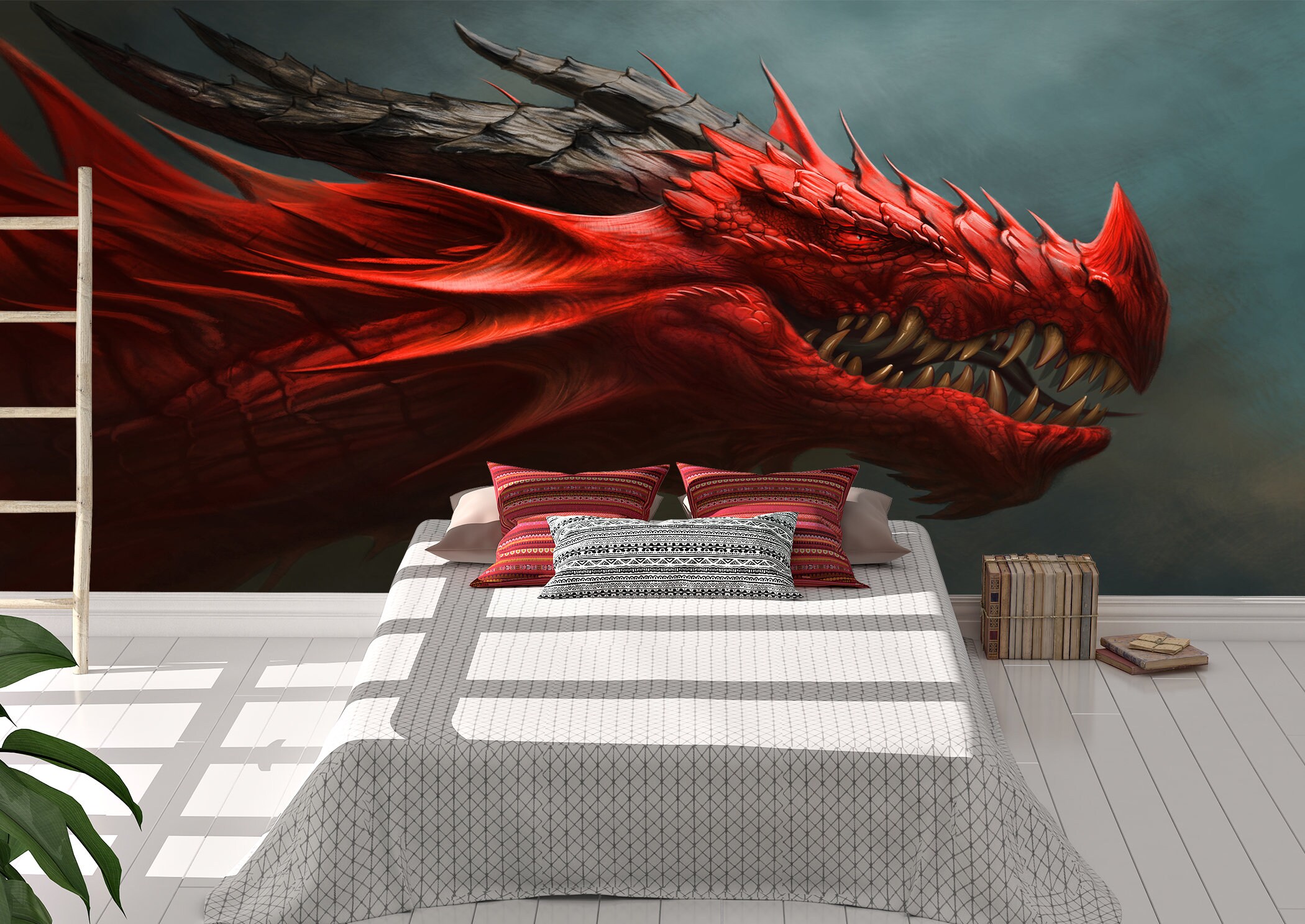 Red Dragon Wall Mural Wallpaper Wall Art Peel & Stick Self Etsy UK