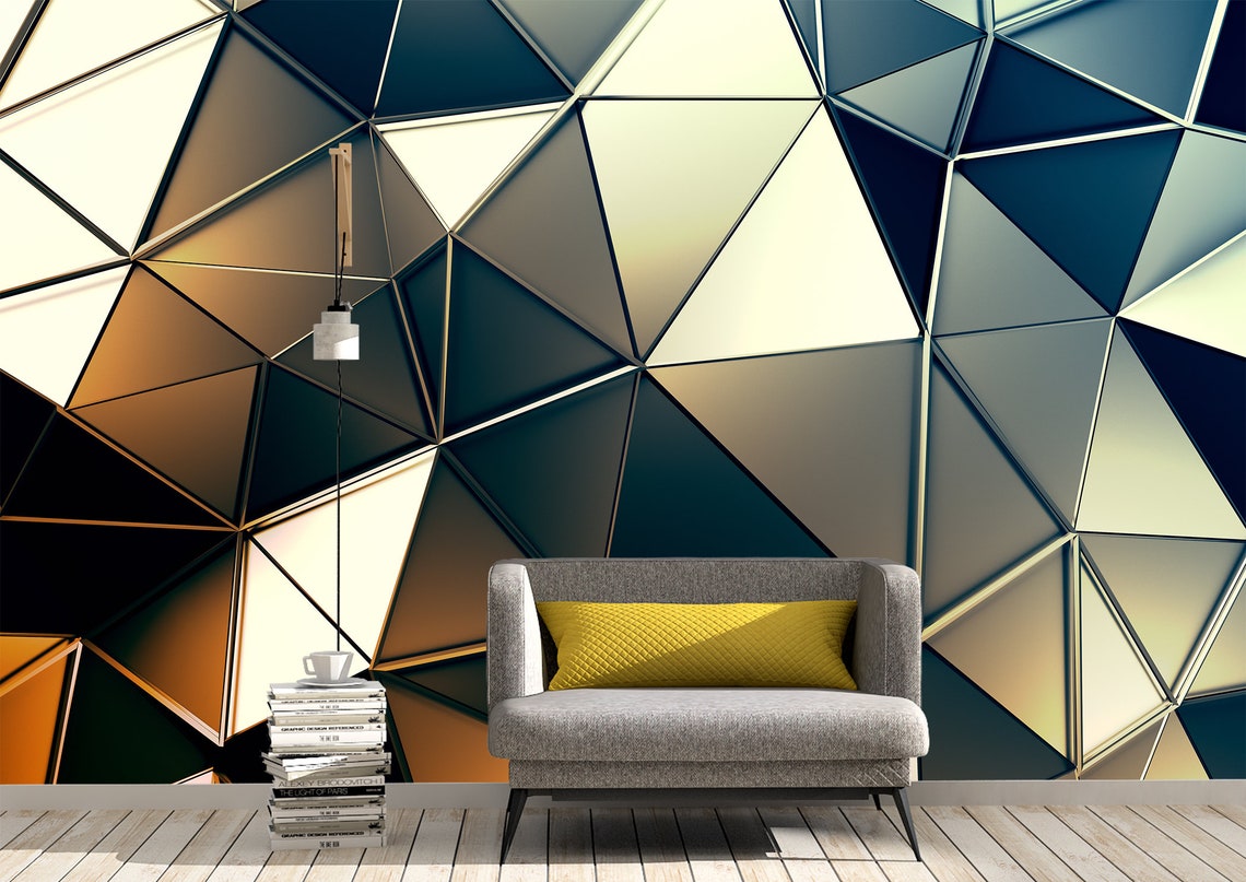 3D Glass Triangles Abstract Wall Mural Photo Wallpaper UV | Etsy