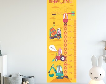 Kids Height Chart Removable Wall Decal Peel and Stick Nursery Wall Art Nursery Wall Decal Kids Wall Decal Vinyl Decal Building Crane