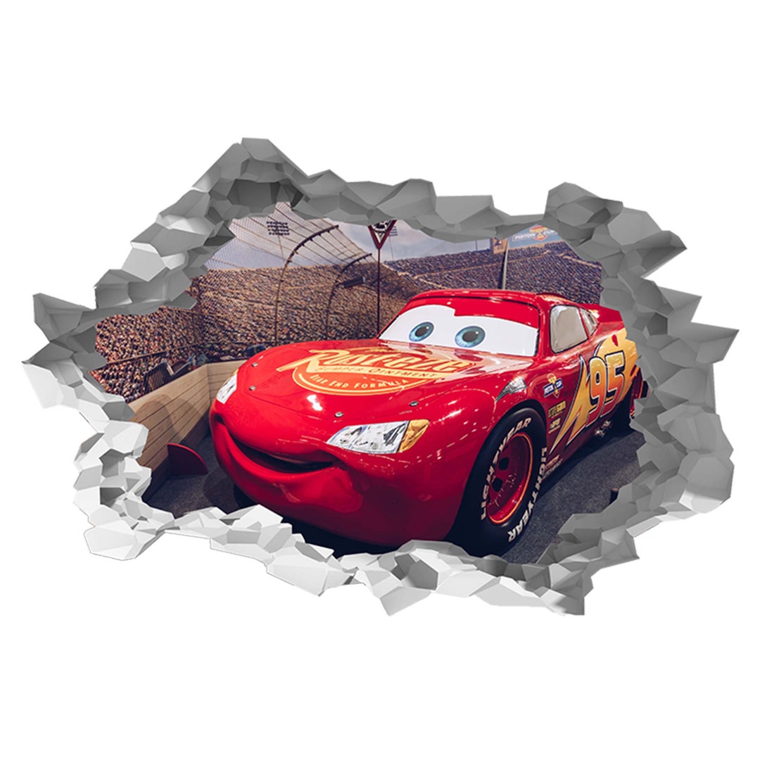 Autocollant Mural Effet Explosion 3D Lightning McQueen Cars - Vinyle Multicolore, Adhésif Amovible
