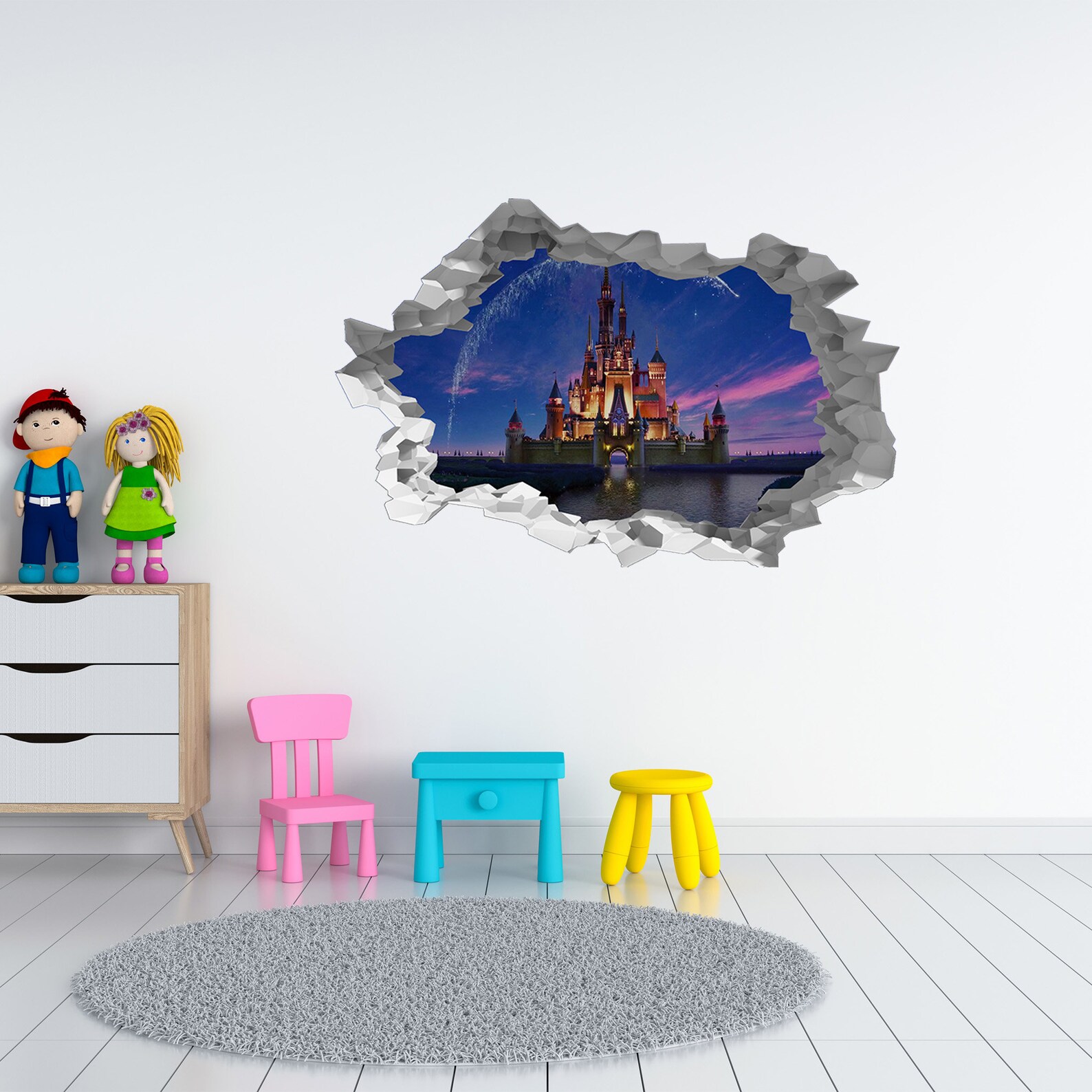 Wall Sticker Disney Castle At Night 3D Hole in The Wall Self Etsy