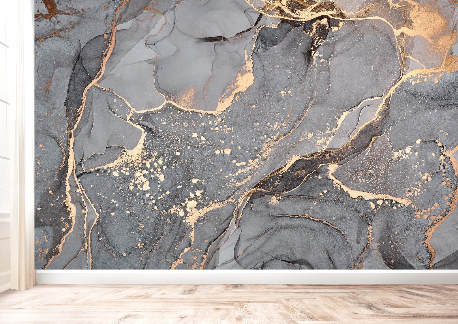 Grey and Gold Marble Wall Mural Wallpaper Wall Art Peel & Etsy