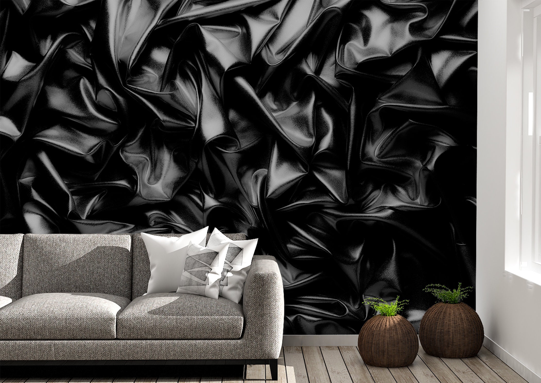 Black Wallpaper Modern Wall Art Living Room Decor Wall Paper Etsy